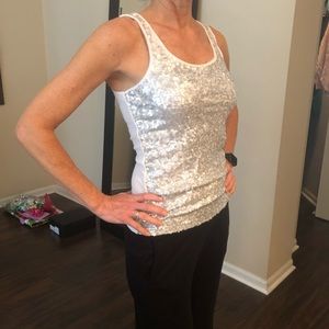Silver and White Sequin Tank Top